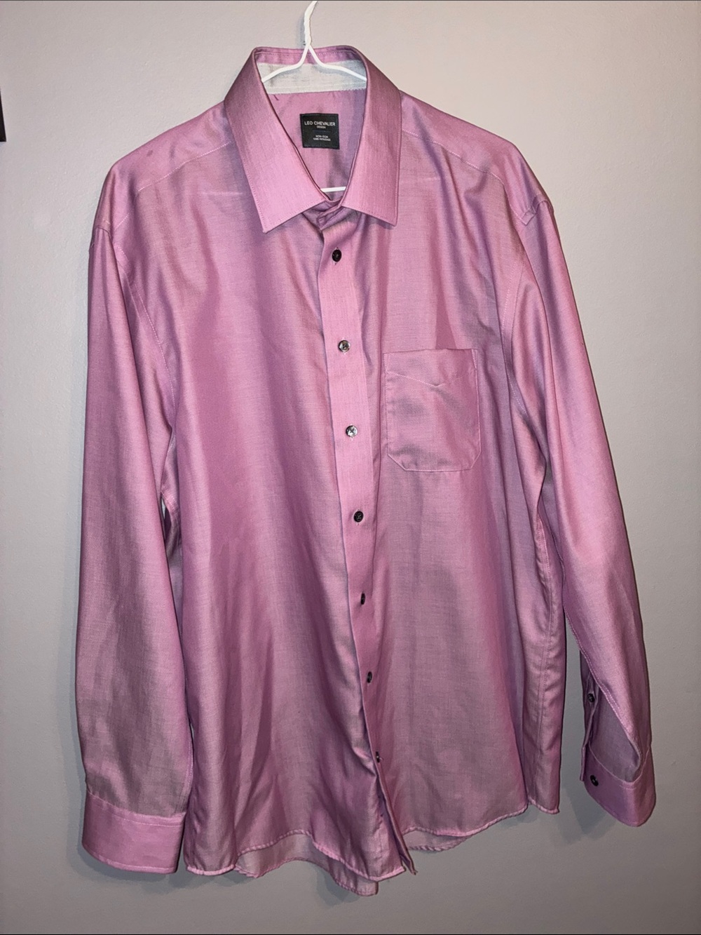 Leo Chevalier Men’s Pink/Purple Long-Sleeve Dress Shirt - Classic Spread Collar